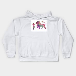 Girl and Lion Colorful Watercolor Animals Lover Gift Kids Hoodie